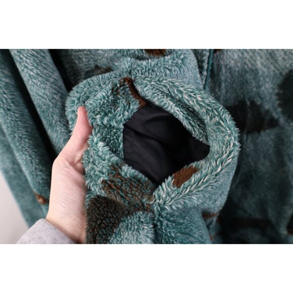 Vtg 90s Womens XL Distressed Reversible Leaf Acorn All Over Print Fleece Jacket - Picture 7 of 16